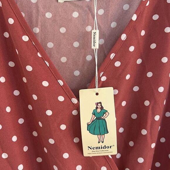 Nemidor mauve polkadot short sleeve dress size 22 plus size (missing belt) - Picture 2 of 5